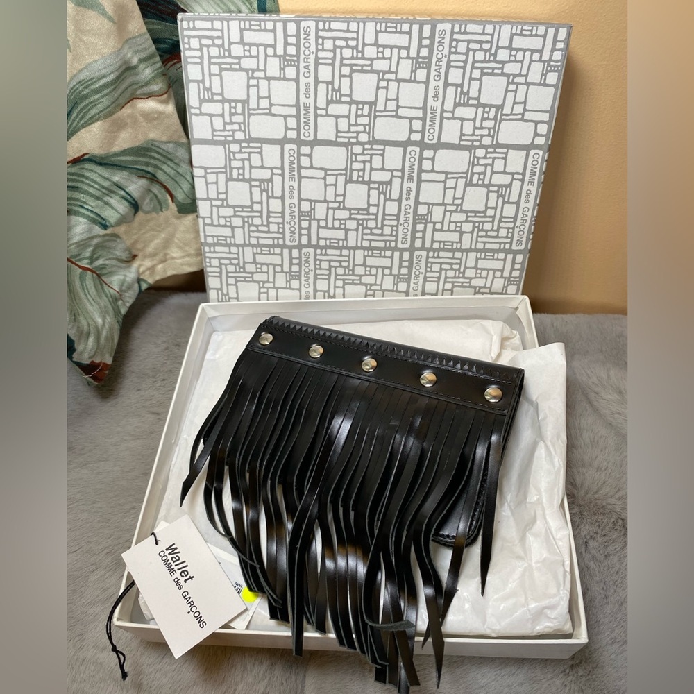 Comme des Garcons Black Leather Fringe Wallet Clutch